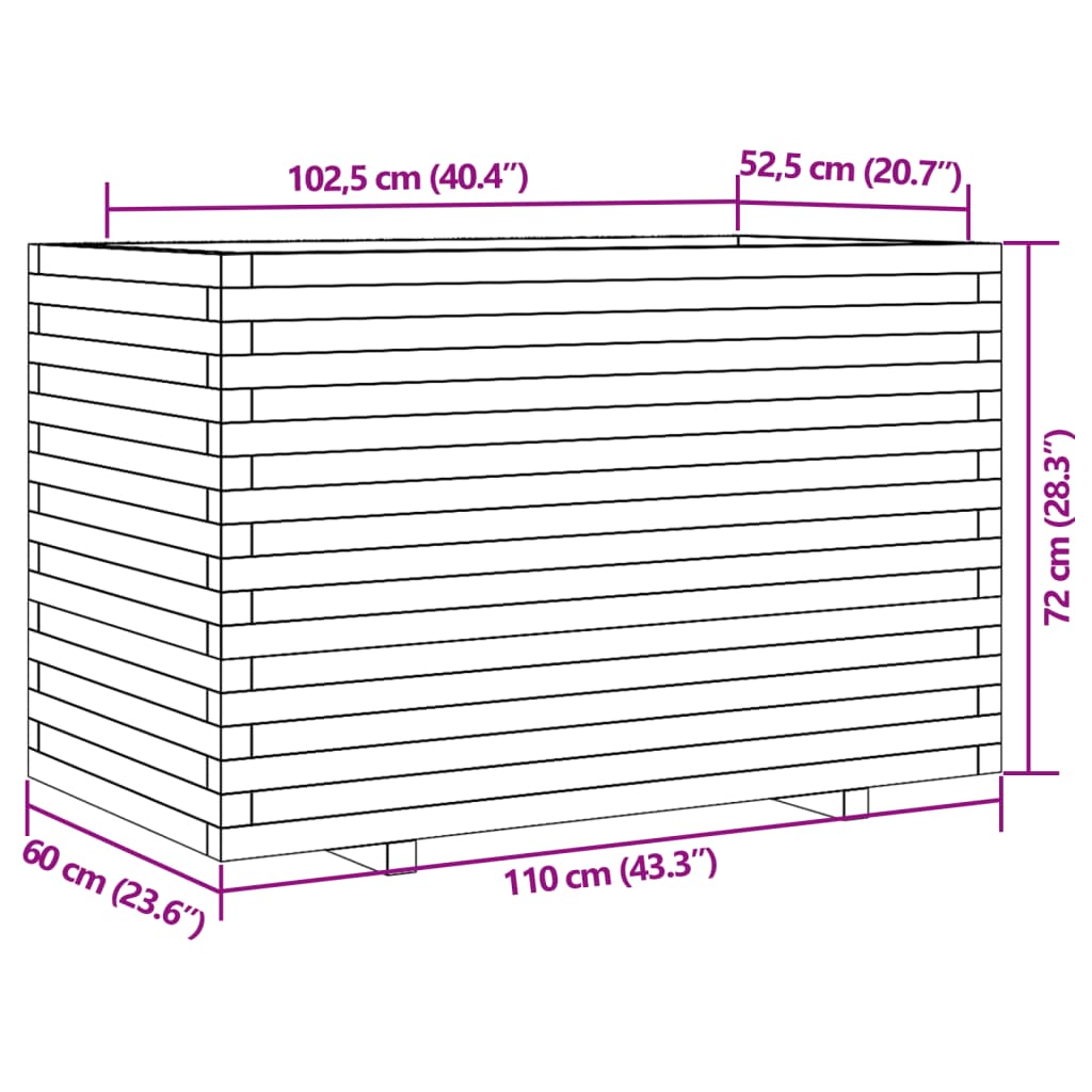 vidaXL Vaso/floreira de jardim 110x60x72 cm madeira de pinho maciça