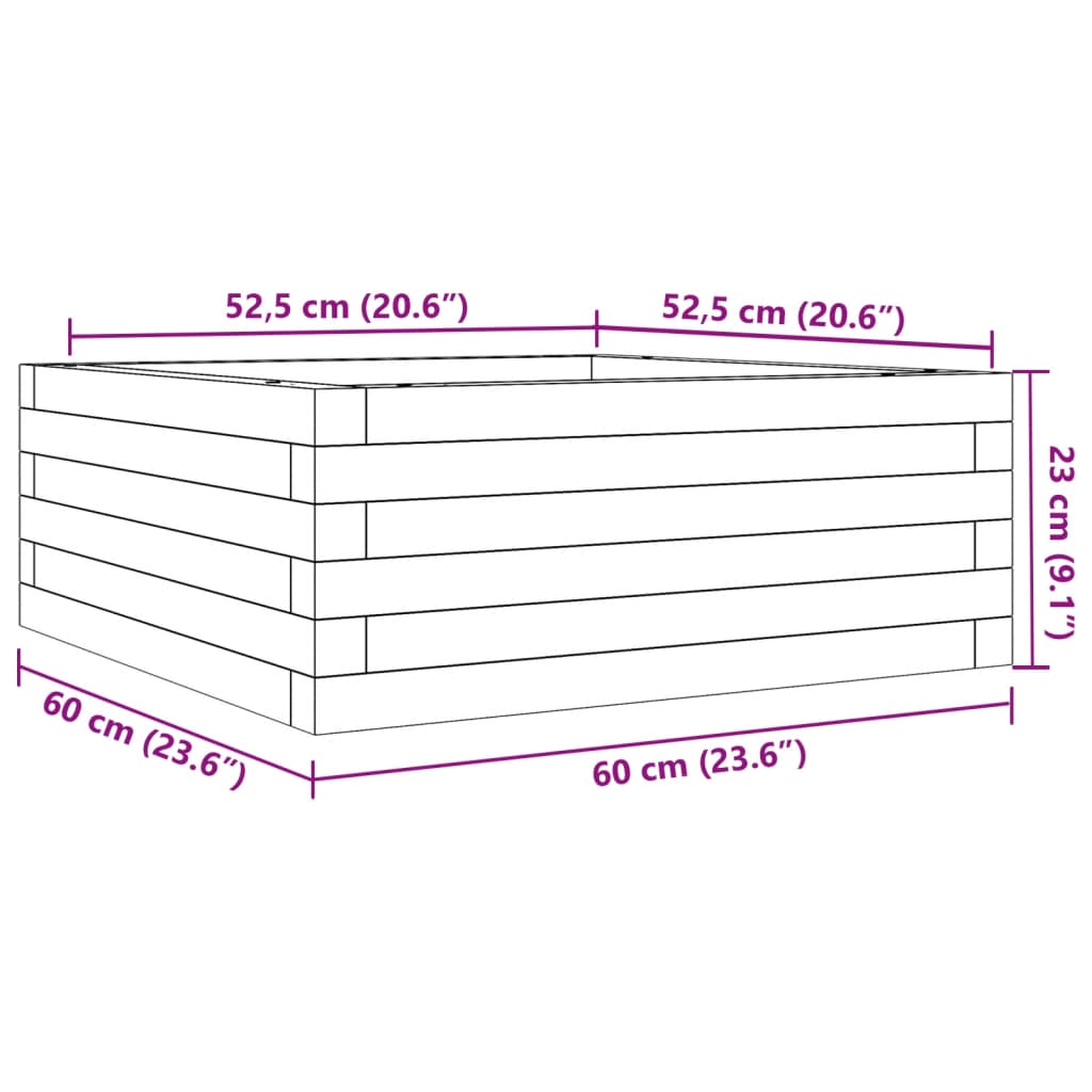 vidaXL Vaso/floreira de jardim 60x60x23 cm madeira de pinho maciça