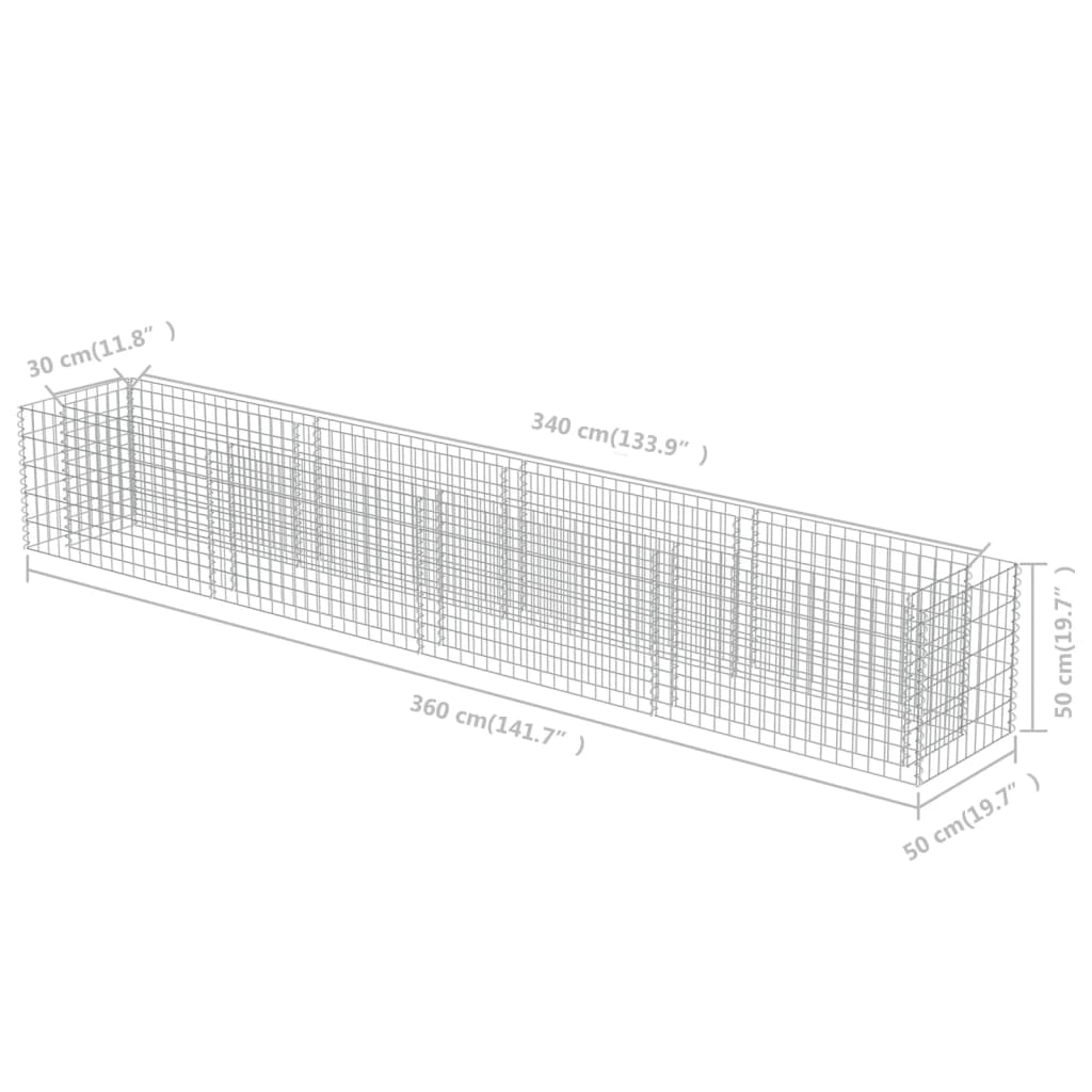 vidaXL Canteiro elevado/cesto gabião 360x50x50 cm aço galvanizado