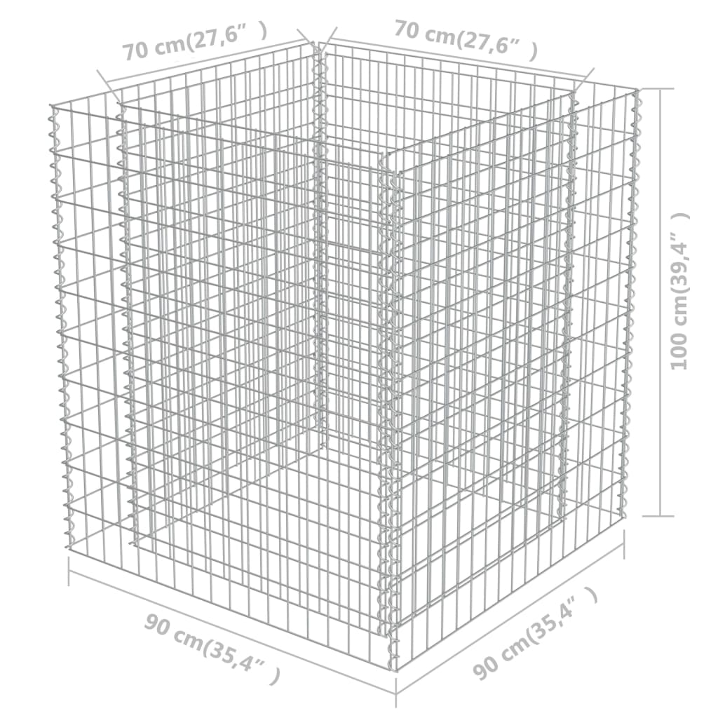 vidaXL Canteiro elevado/cesto gabião 90x90x100 cm aço galvanizado