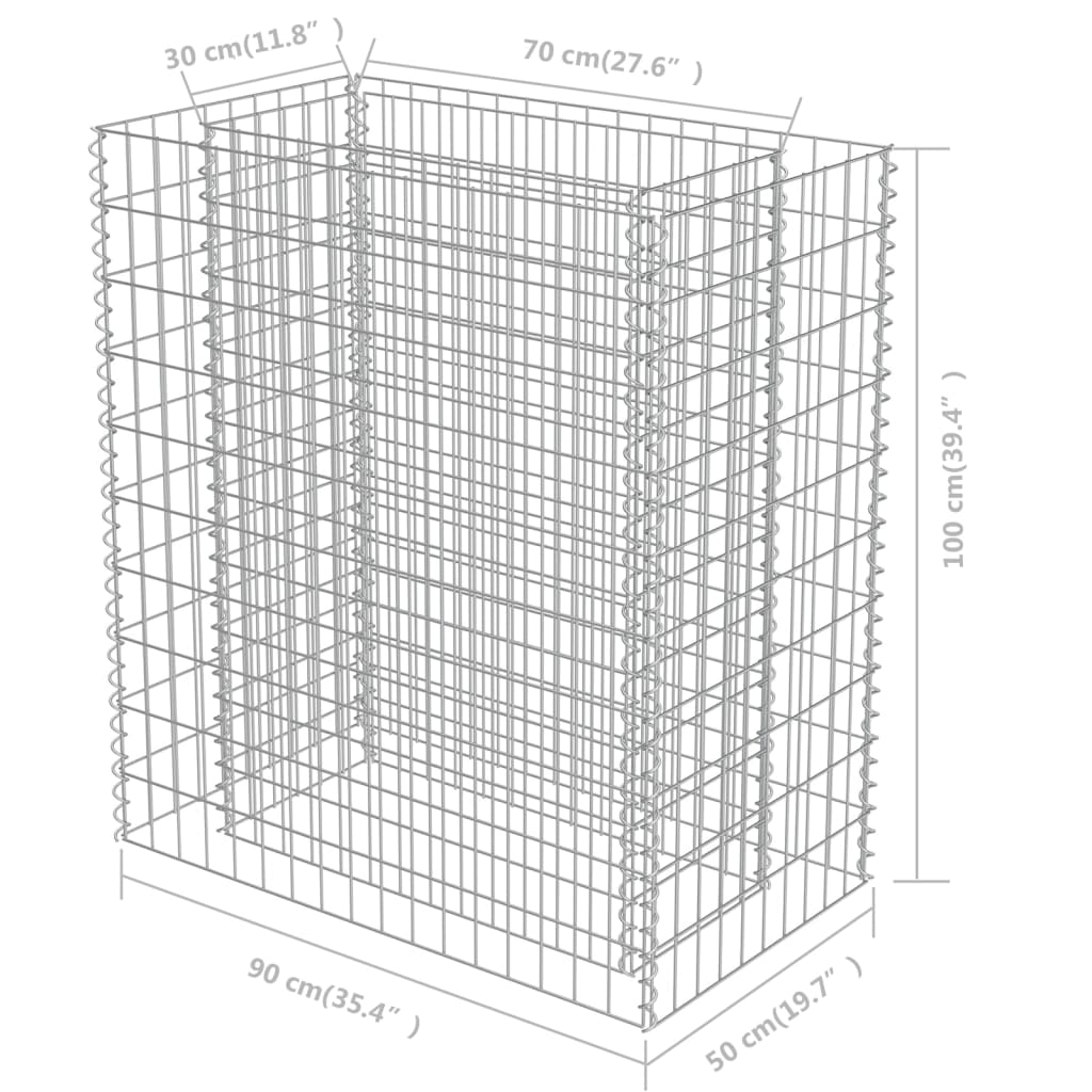 vidaXL Canteiro elevado/cesto gabião 90x50x100 cm aço galvanizado