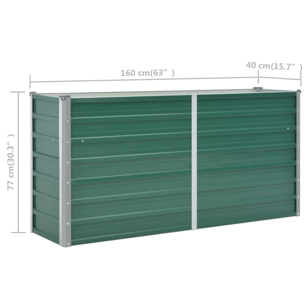 vidaXL Canteiro elevado de jardim aço galvanizado 160x40x77 cm verde