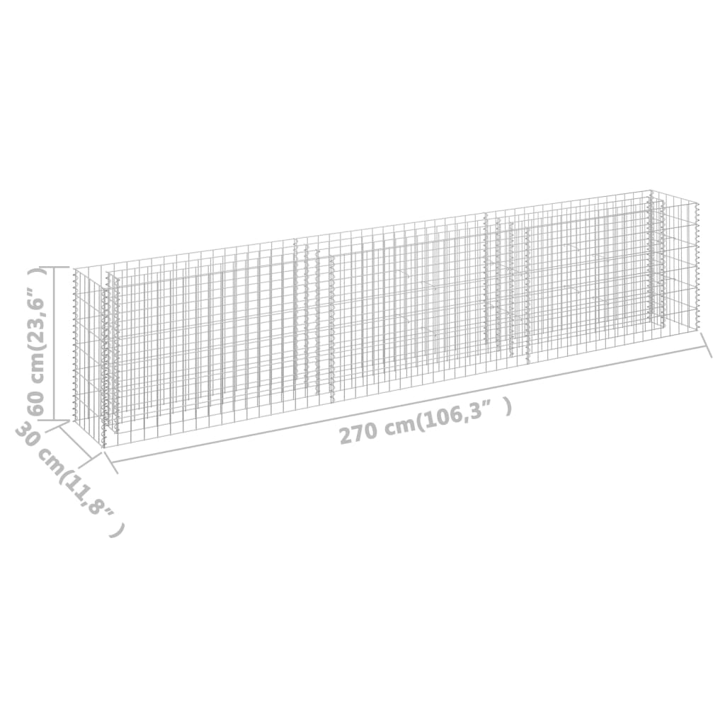 vidaXL Canteiro elevado/cesto gabião 270x30x60 cm aço galvanizado