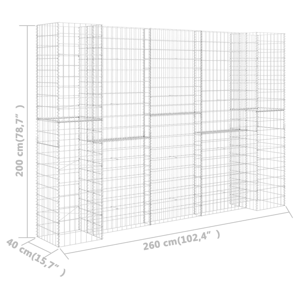 vidaXL Gabião em forma de H fio de aço 260x40x200 cm