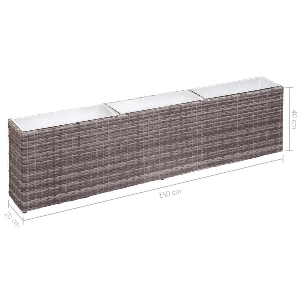 vidaXL Floreira com 3 vasos 150x20x40 cm vime PE cinzento