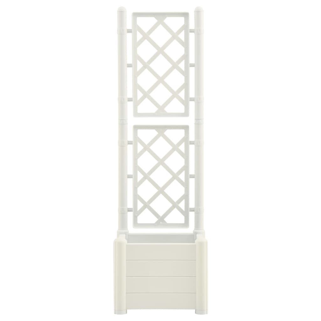 vidaXL Vaso/floreira de jardim com treliça 43x43x142 cm PP branco