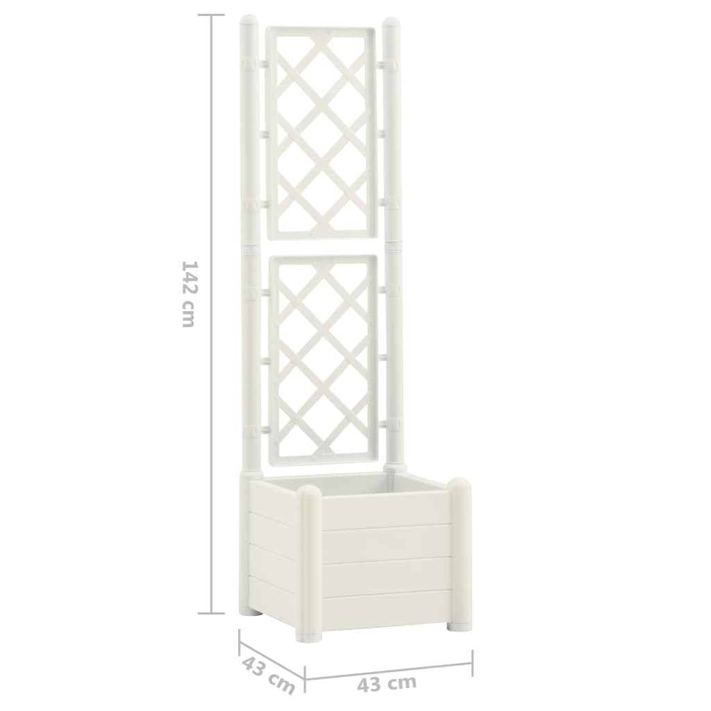 vidaXL Vaso/floreira de jardim com treliça 43x43x142 cm PP branco