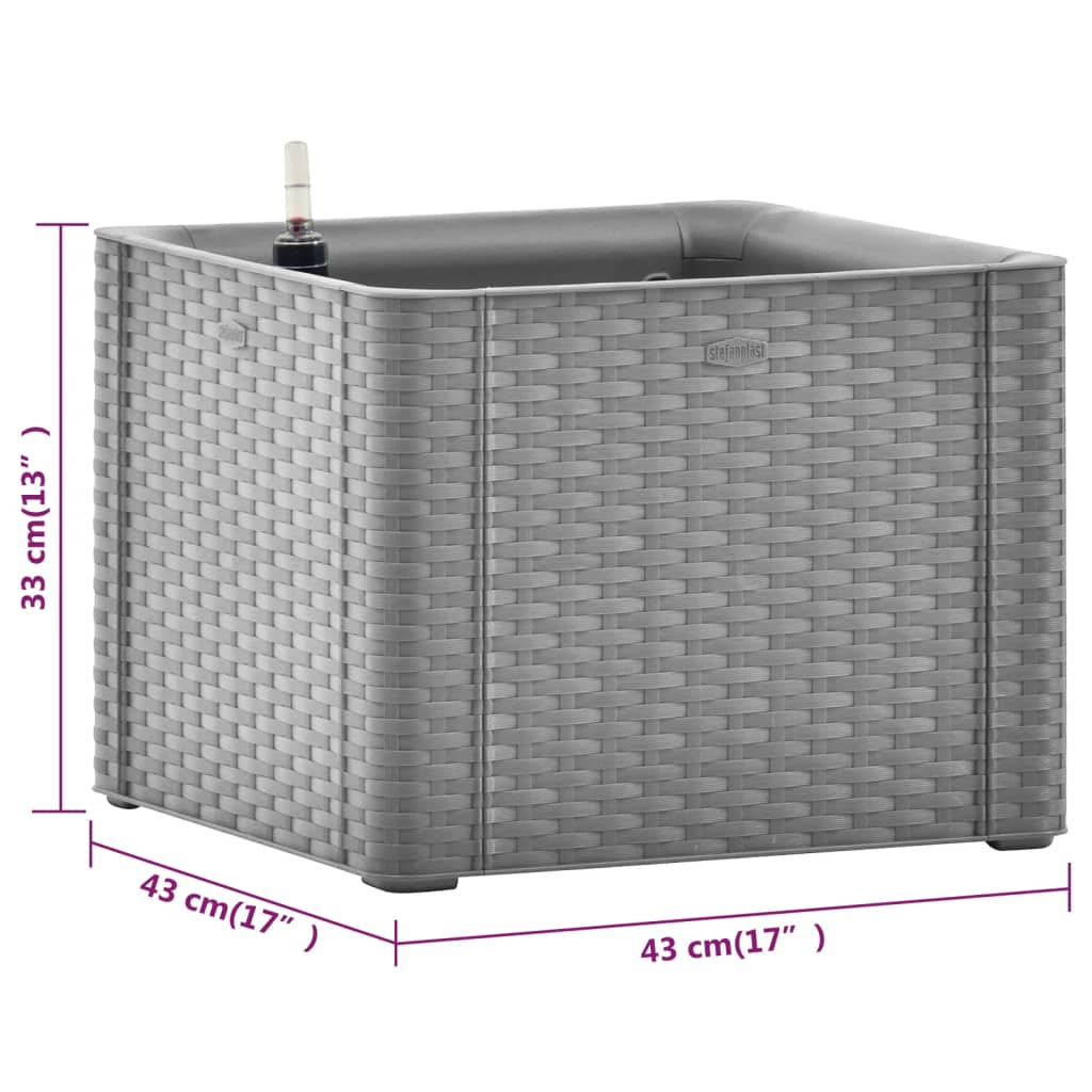 vidaXL Vaso/floreira c/ sistema rega automática 43x43x33 cm cinza