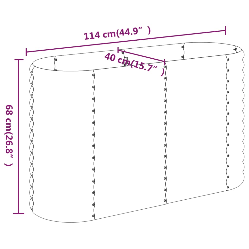 vidaXL Canteiro elevado jardim 114x40x68cm aço revestido a pó prateado