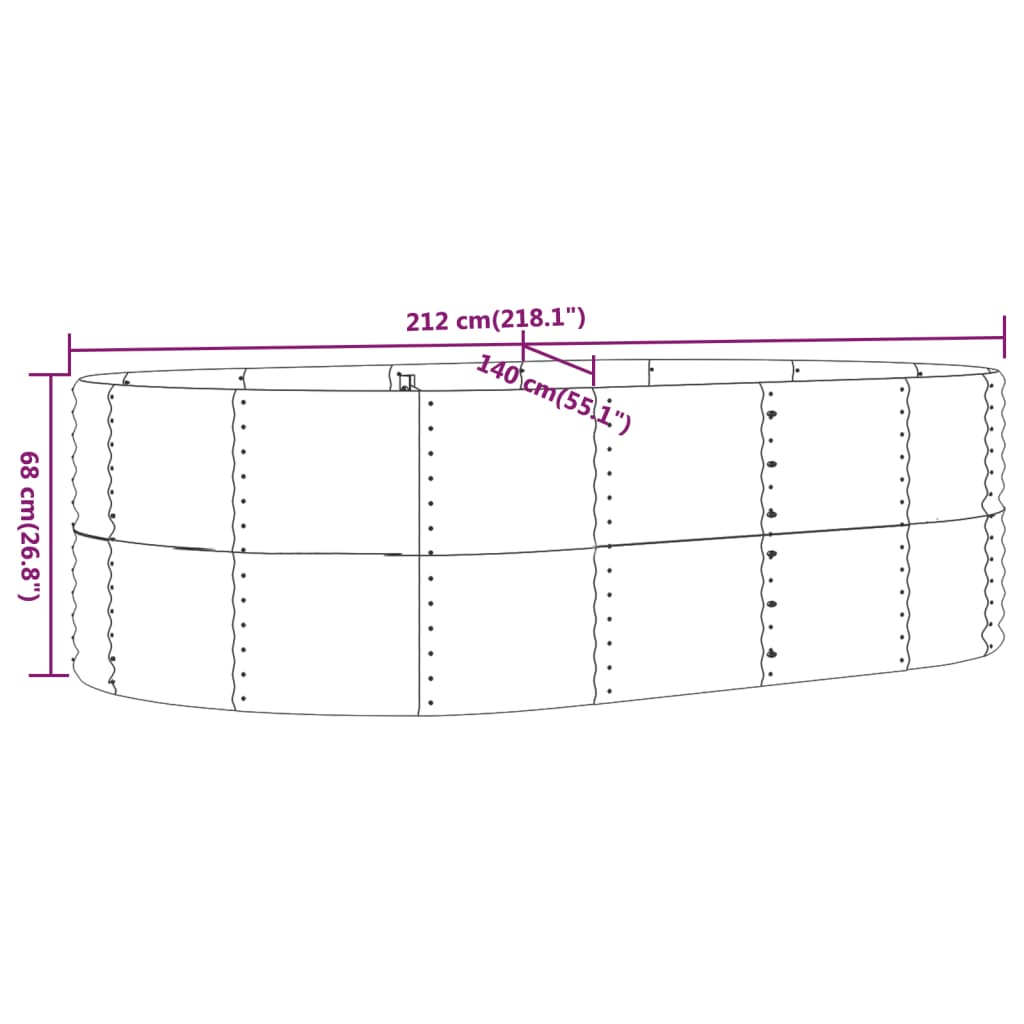 vidaXL Canteiro elevado jardim 212x140x68 aço revestido a pó cinzento