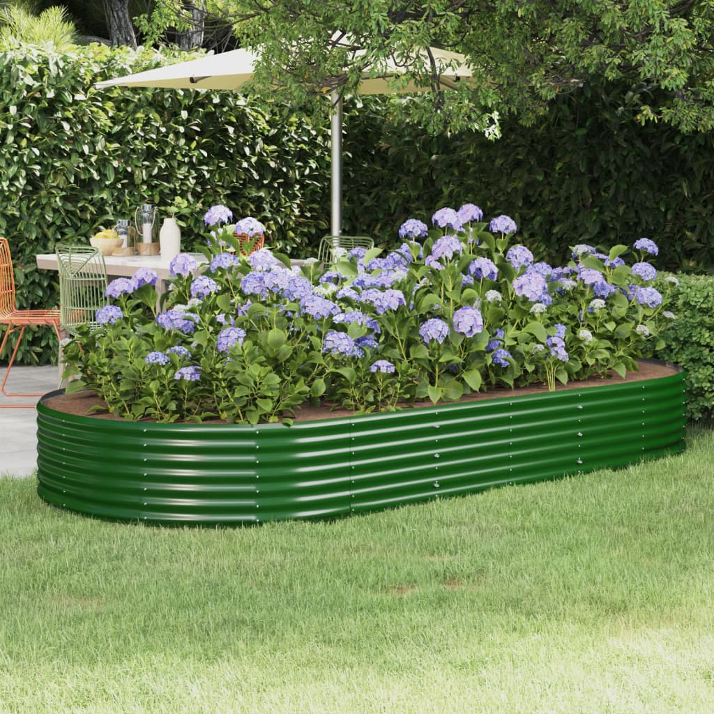 vidaXL Canteiro elevado jardim 296x140x36 cm aço revestido a pó verde