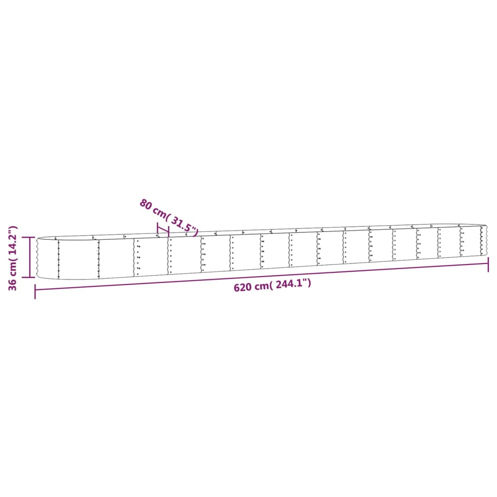 vidaXL Canteiro elevado jardim 620x80x36 cm aço revestido a pó verde