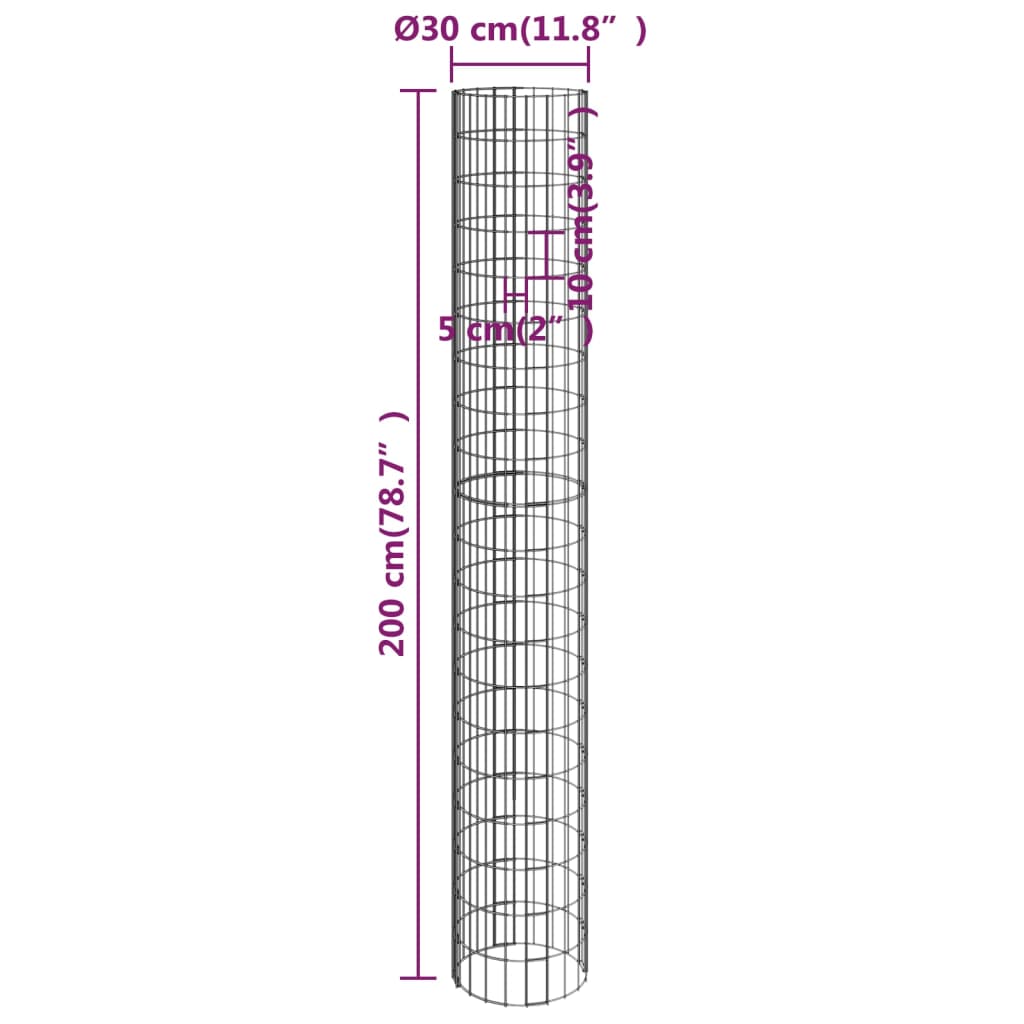 vidaXL Canteiro elevado/cesto gabião circular 3pcs Ø30x200cm aço galv.