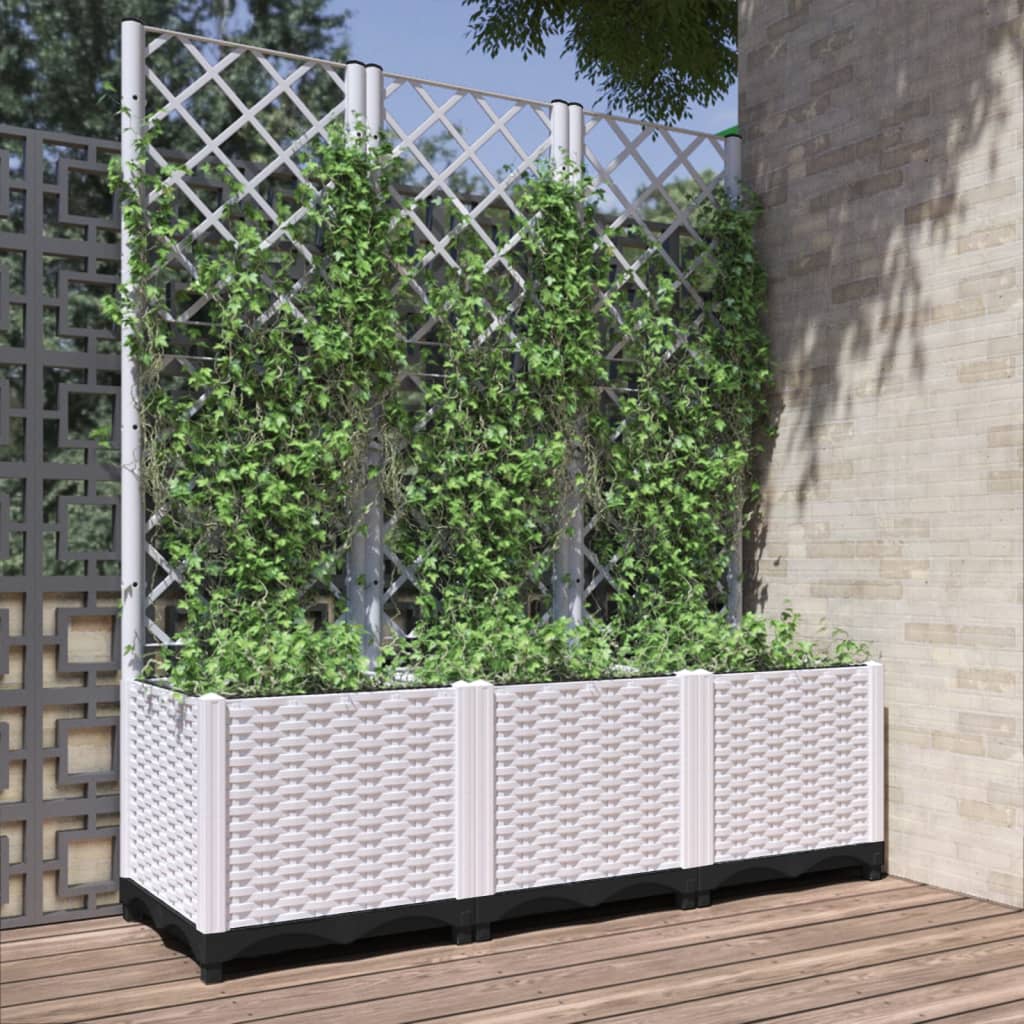 vidaXL Vaso/floreira jardim c/ treliça 120x40x136 cm PP branco