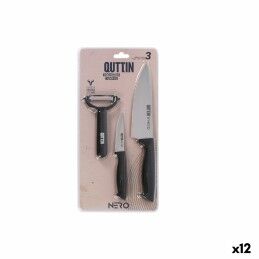 Quttin|Conjunto de Facas Quttin Nero Preto Prateado 3 Peças (12 Unidades)