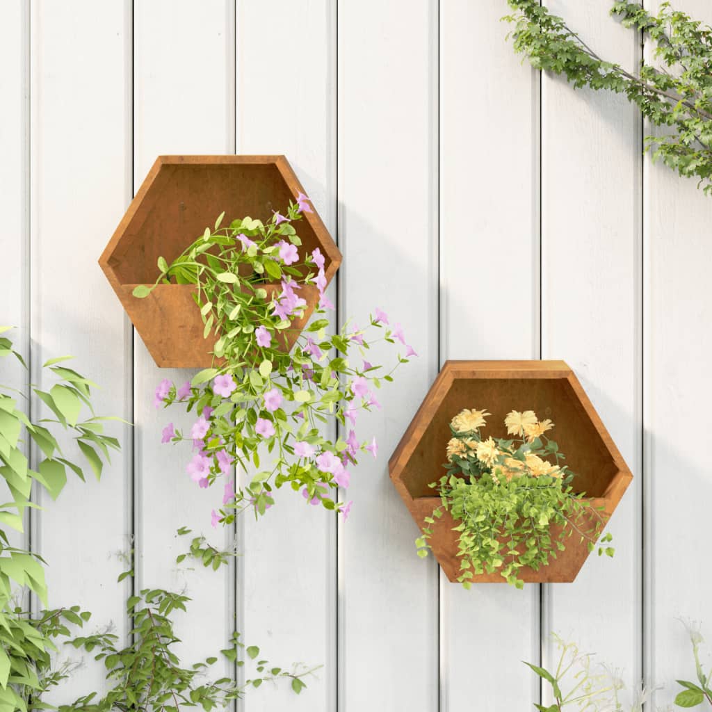 vidaXL Vasos/floreiras de parede 2 pcs aço corten cor enferrujado