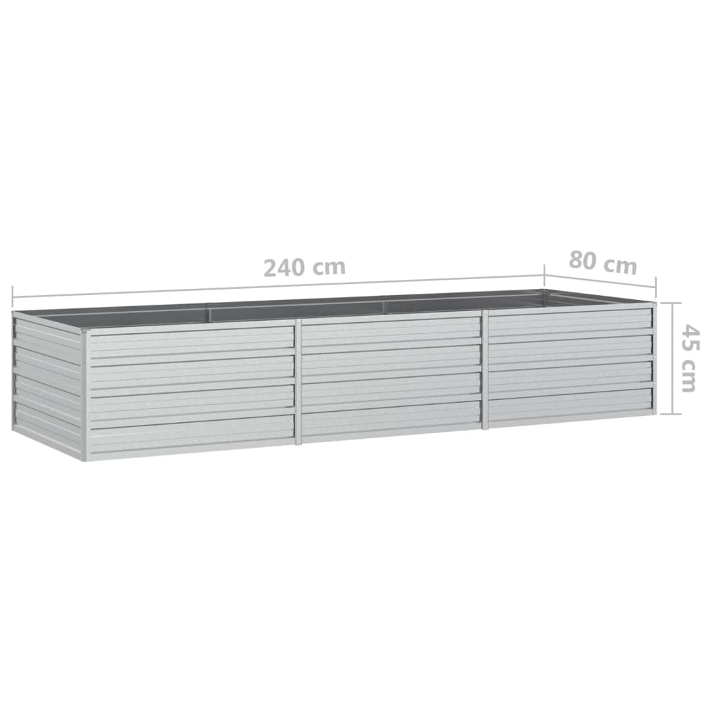 vidaXL Canteiro elevado de jardim 240x80x45cm aço galvanizado prateado