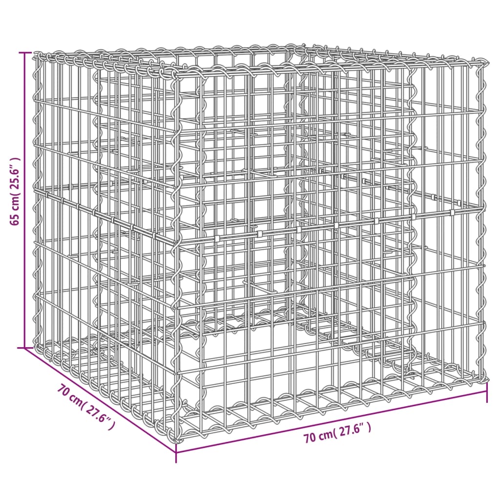 vidaXL Cesto gabião 70x70x65 cm ferro galvanizado prateado