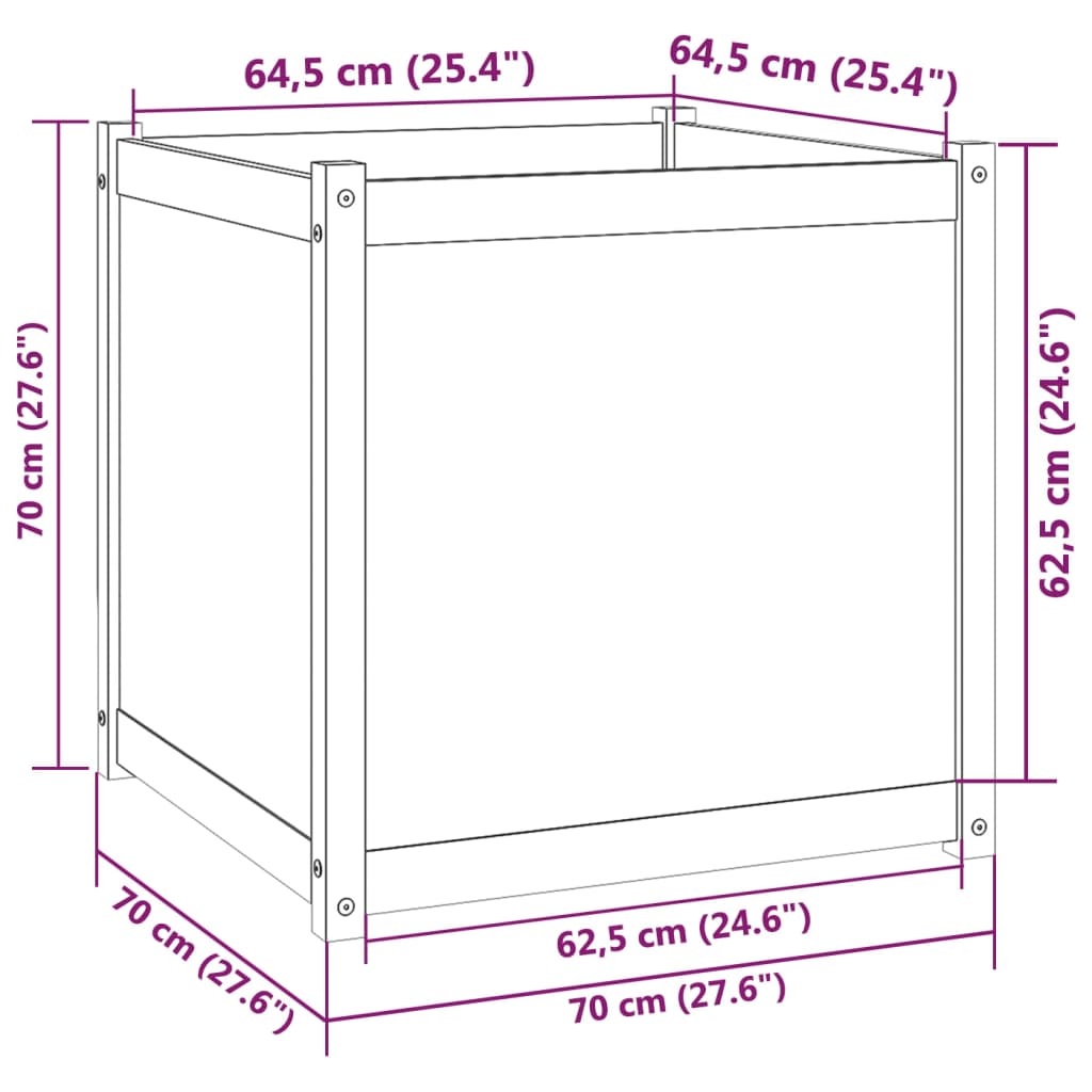 vidaXL Vaso de jardim 70x70x70 cm madeira de pinho maciça