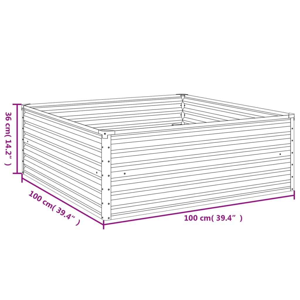 vidaXL Canteiro elevado de jardim 100x100x36 cm aço corten