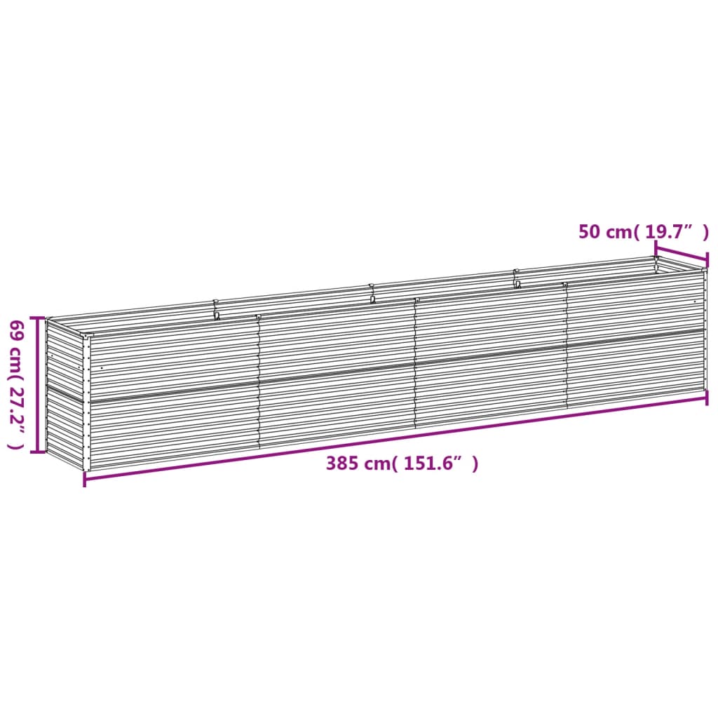 vidaXL Canteiro elevado de jardim 385x50x69 cm aço corten