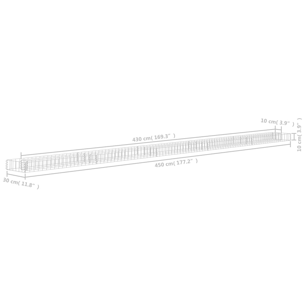 vidaXL Canteiro elevado/cesto gabião 450x30x10 cm aço galvanizado