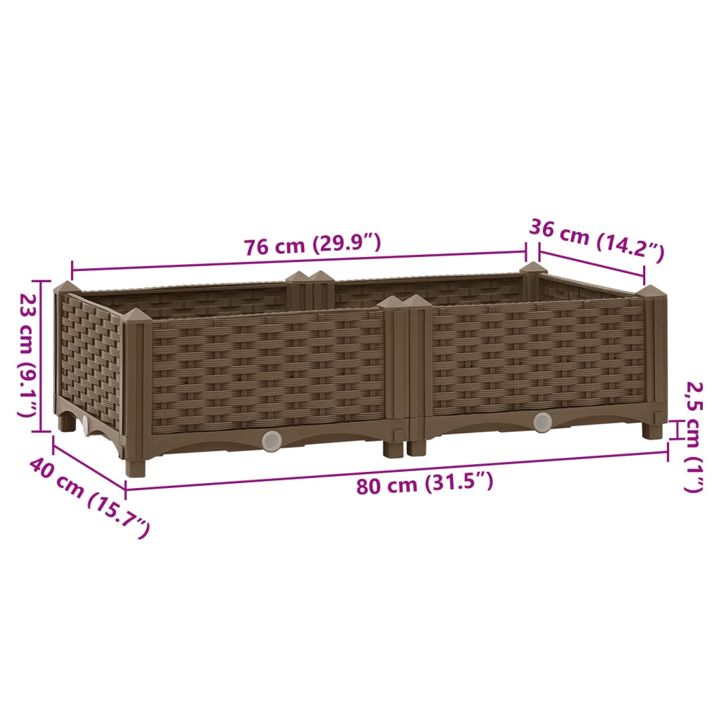 vidaXL Canteiro elevado 80x40x23 cm polipropileno