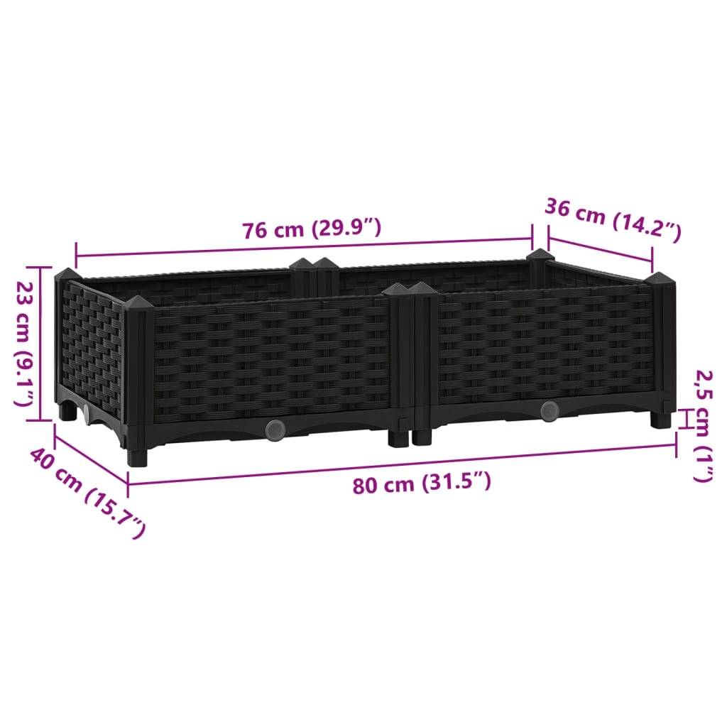 vidaXL Canteiro elevado 80x40x23 cm polipropileno