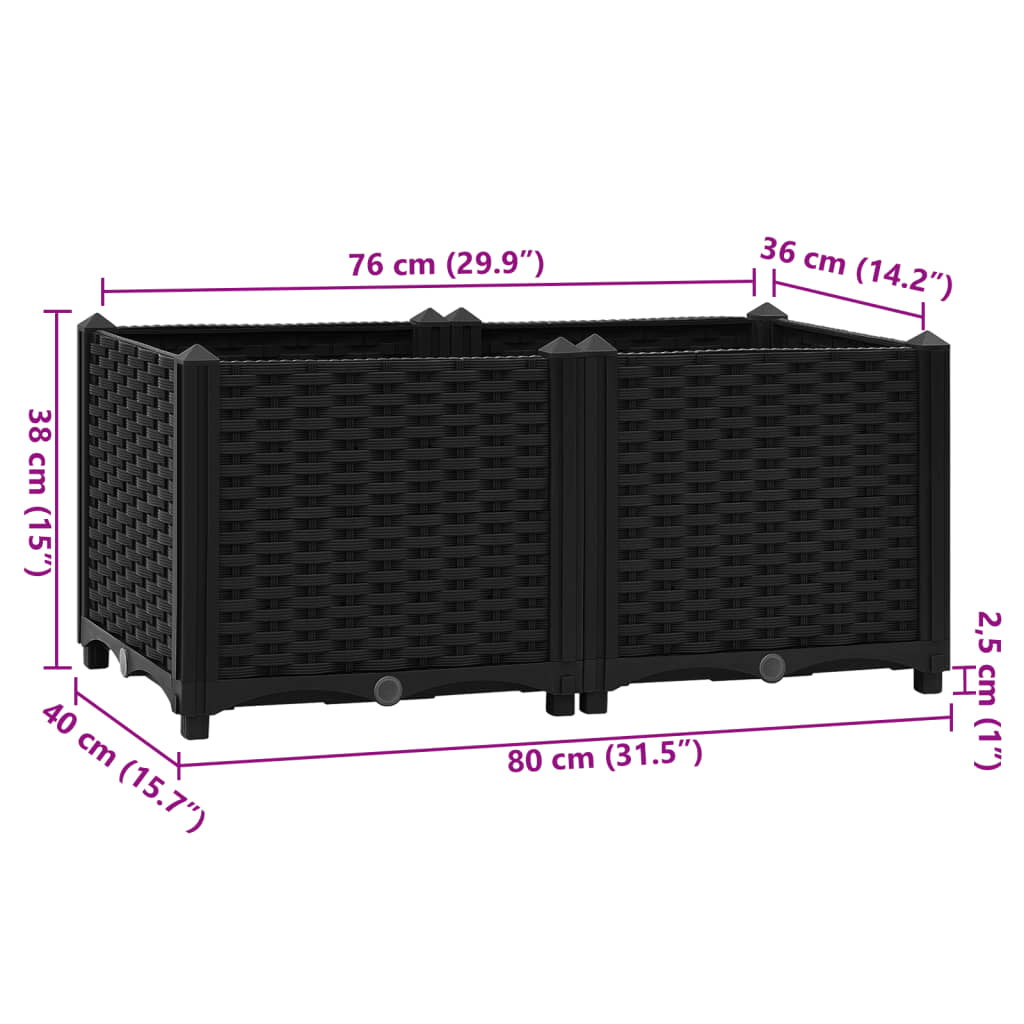 vidaXL Canteiro elevado 80x40x38 cm polipropileno