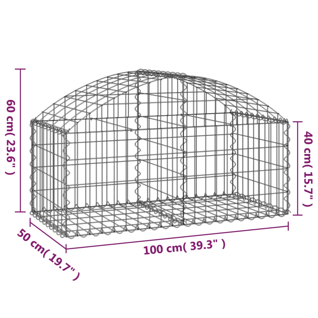 vidaXL Cesto gabião arqueado 100x50x40/60 cm ferro galvanizado