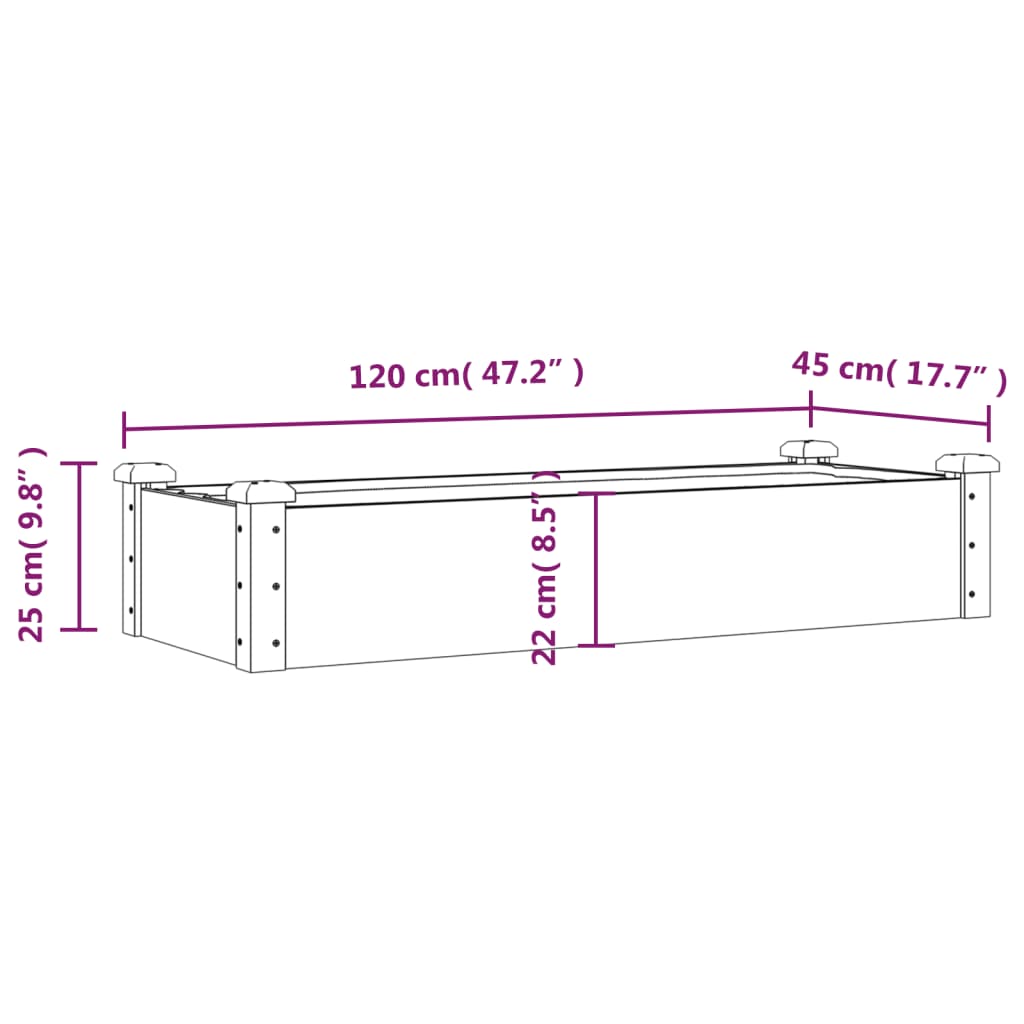 vidaXL Canteiro elevado c/ forro 120x45x25 cm abeto maciço castanho