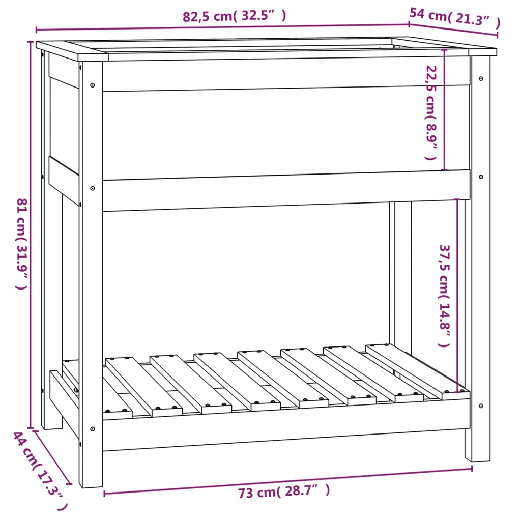 vidaXL Vaso/floreira com prateleira 82,5x54x81 cm pinho maciço branco