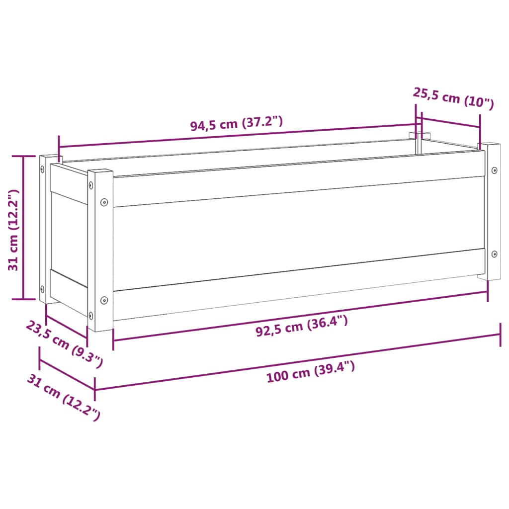 vidaXL Vaso de jardim 100x31x31 cm madeira de pinho maciça