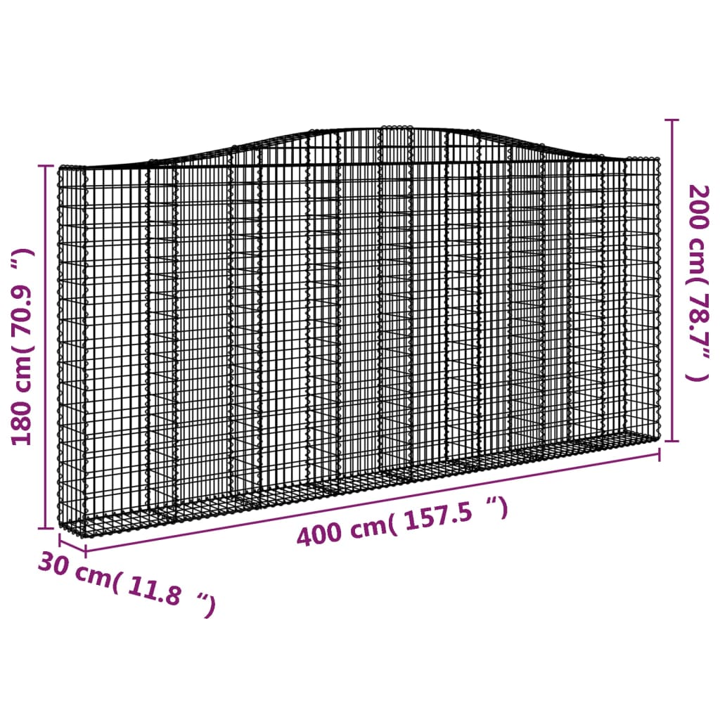 vidaXL Cestos gabião arqueados 2pcs 400x30x180/200cm ferro galvanizado