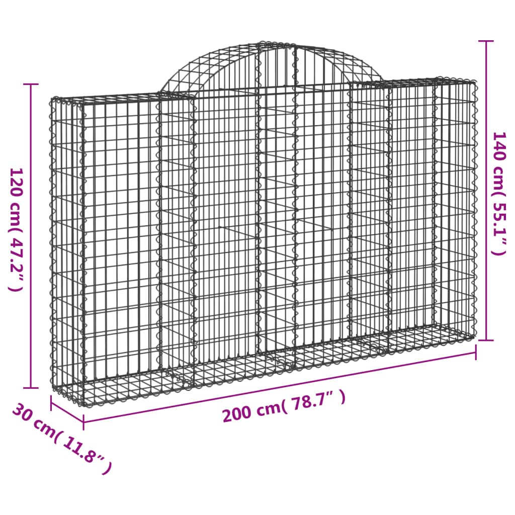 vidaXL Cestos gabião arqueados 6pcs 200x30x120/140cm ferro galvanizado