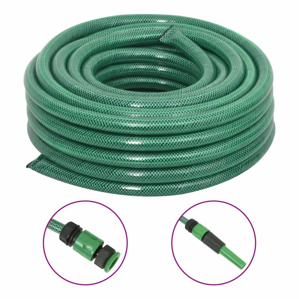 VidaXL Mangueira de jardim com conjunto de encaixe 0,75" 30m PVC verde