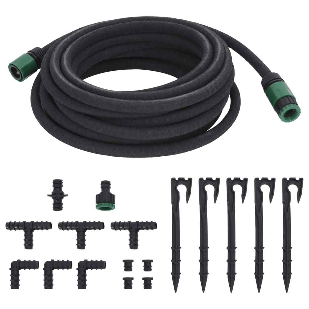 vidaXL Mangueira para rega gota-a-gota de jardim 10 m borracha preto