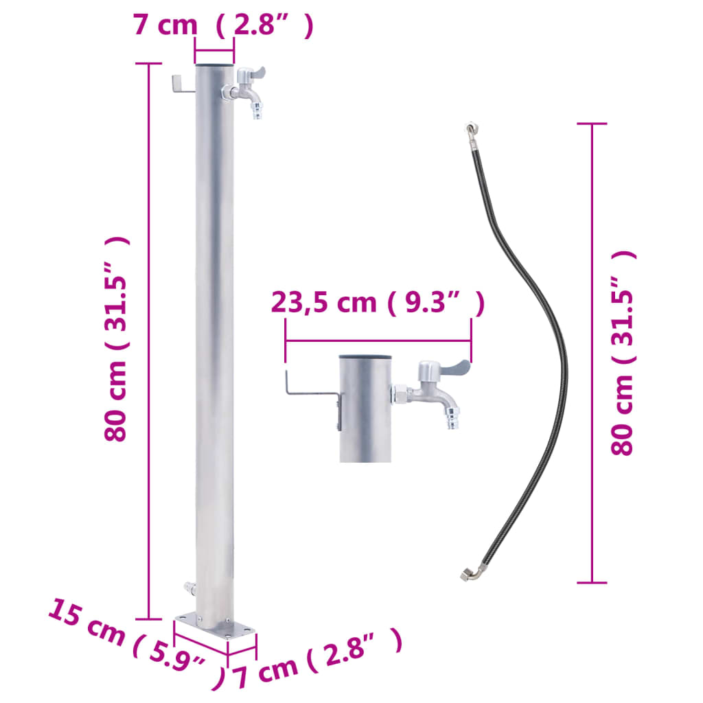 vidaXL Coluna de água para jardim em aço inoxidável redonda 80 cm