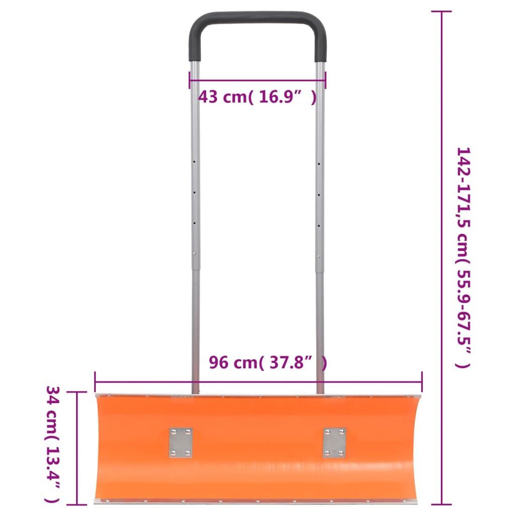 vidaXL Pá de neve com pega extensível lâmina 96 cm aço laranja