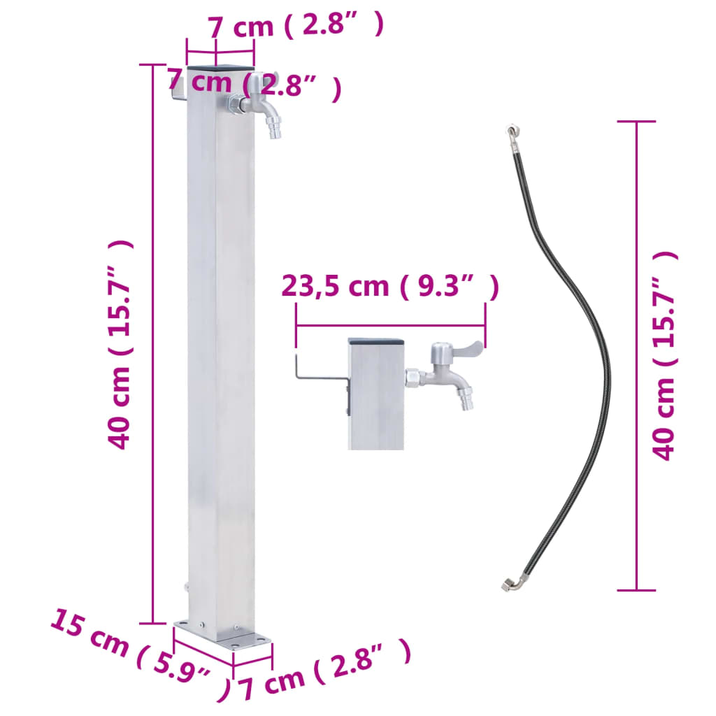 vidaXL Coluna de água para jardim em aço inoxidável quadrada 40 cm