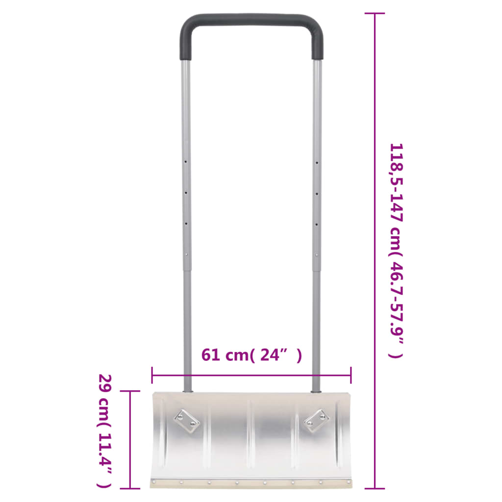 vidaXL Pá de neve com pega extensível lâmina 61 cm aço prateado