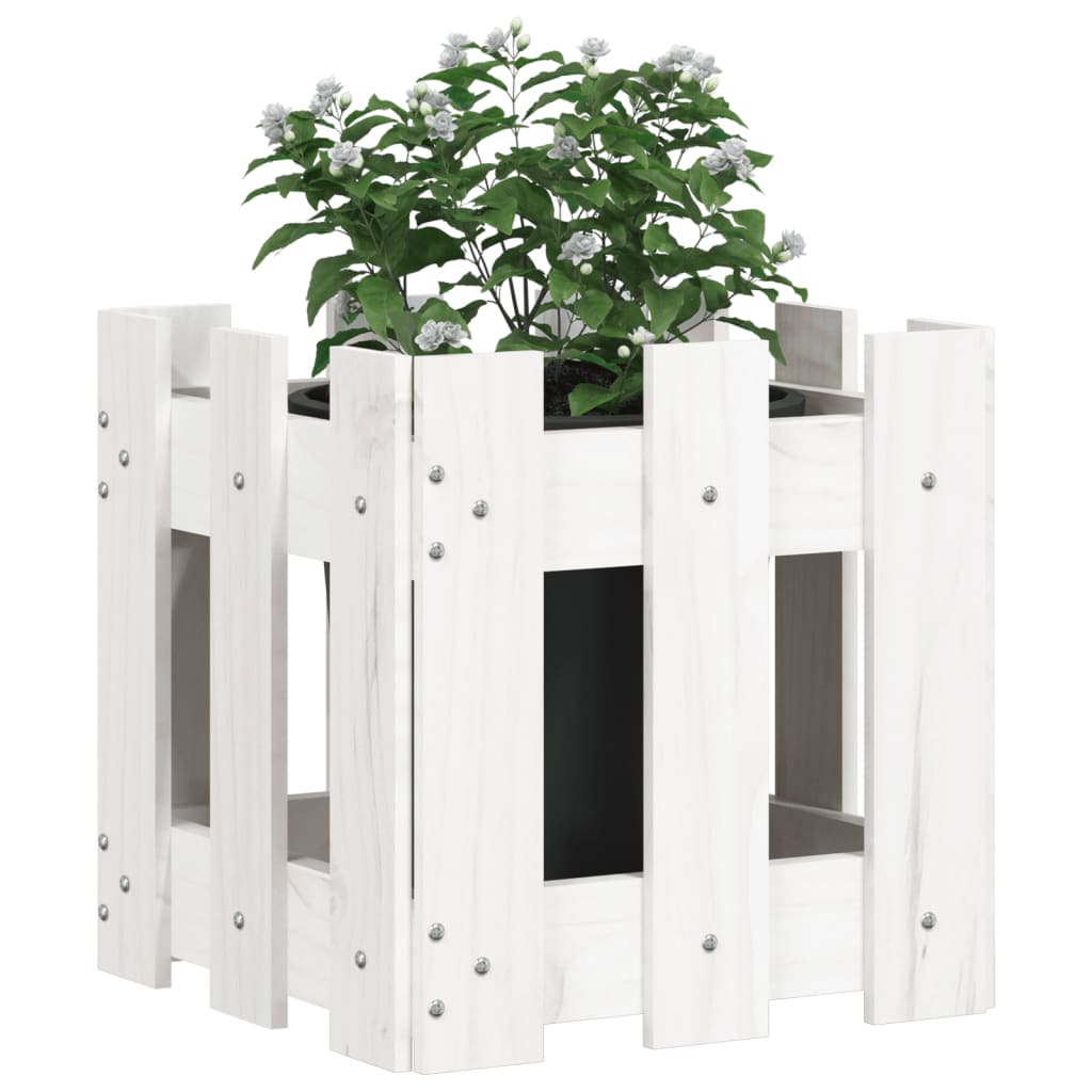 vidaXL Vaso de jardim c/ design cerca 30x30x30 cm pinho maciço branco