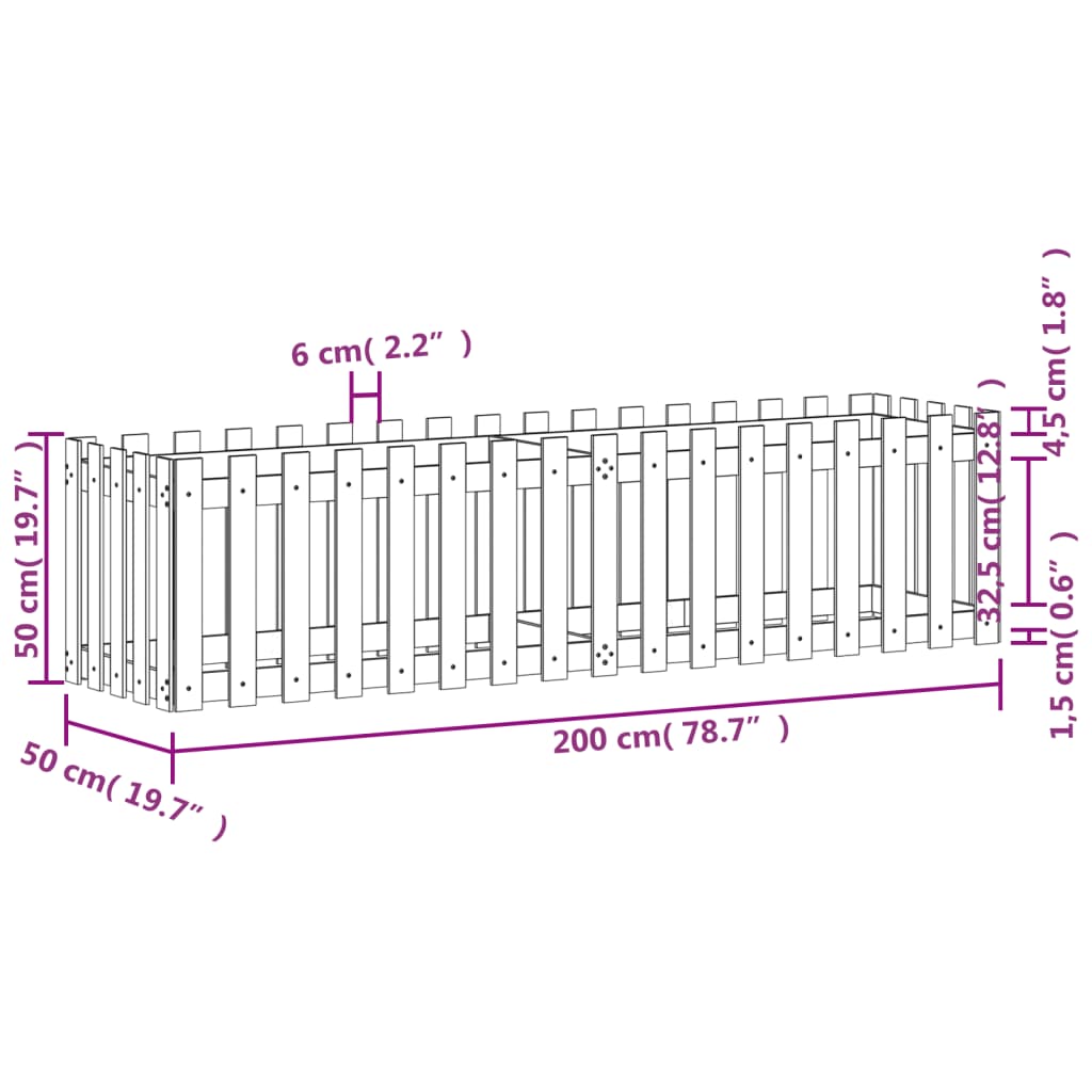 vidaXL Canteiro elevado c/ design de cerca 200x50x50cm madeira douglas