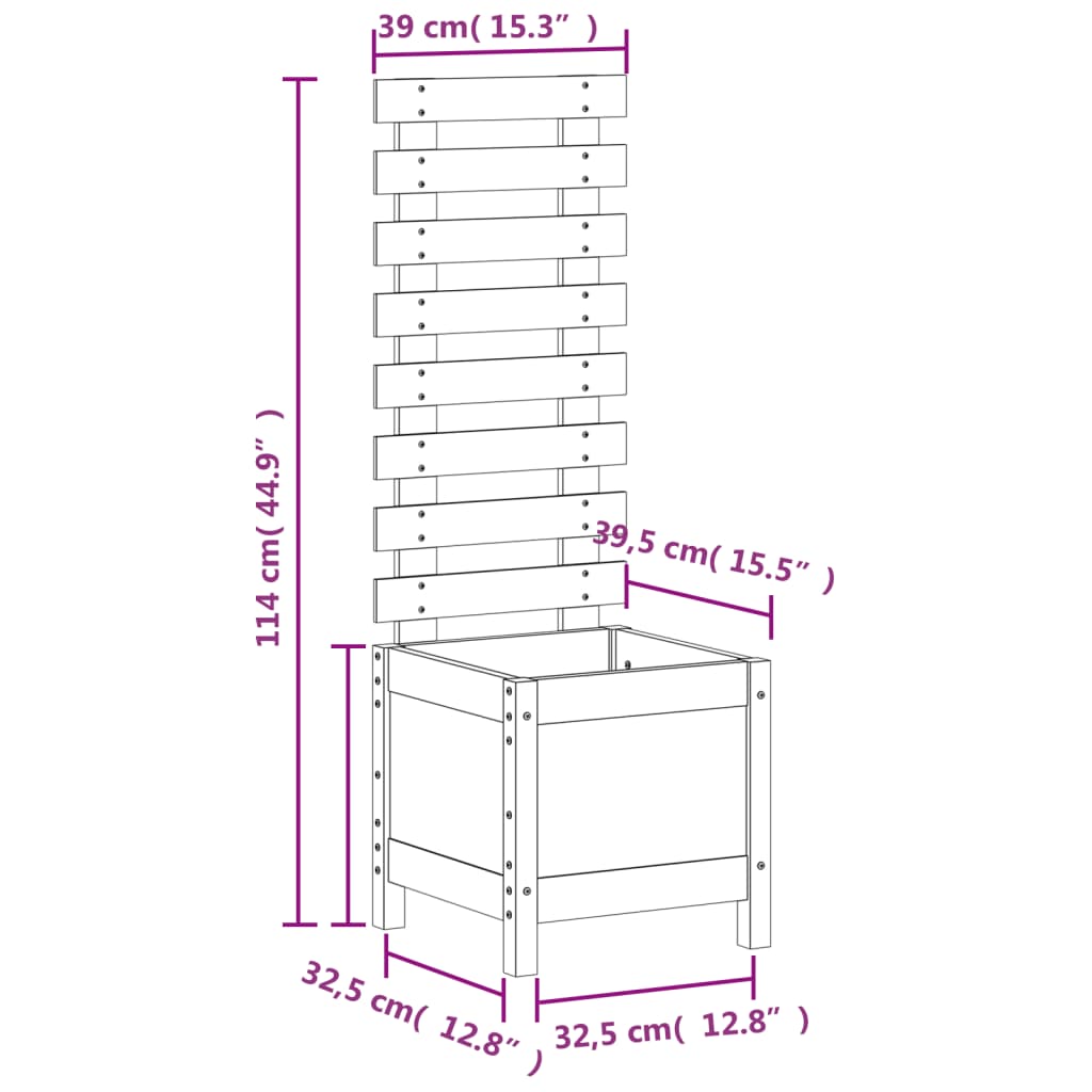 vidaXL Vaso de jardim c/ suporte 39x39,5x114 cm pinho maciço preto