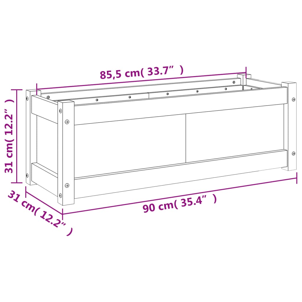 vidaXL Vaso/floreira de jardim 90x31x31 cm madeira de pinho maciça