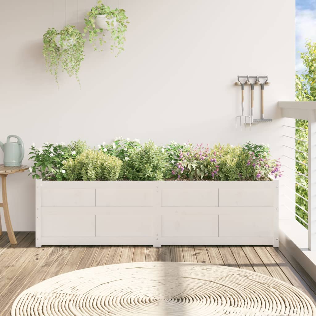 vidaXL Vaso/floreira de jardim 180x50x50 cm pinho maciço branco