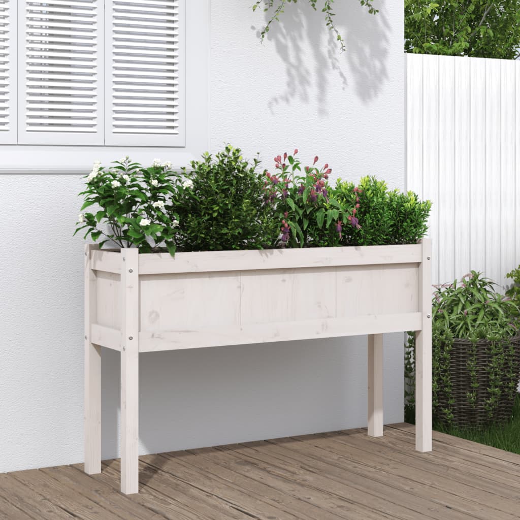 vidaXL Floreira de jardim c/ pernas 110x31x70 cm pinho maciço branco