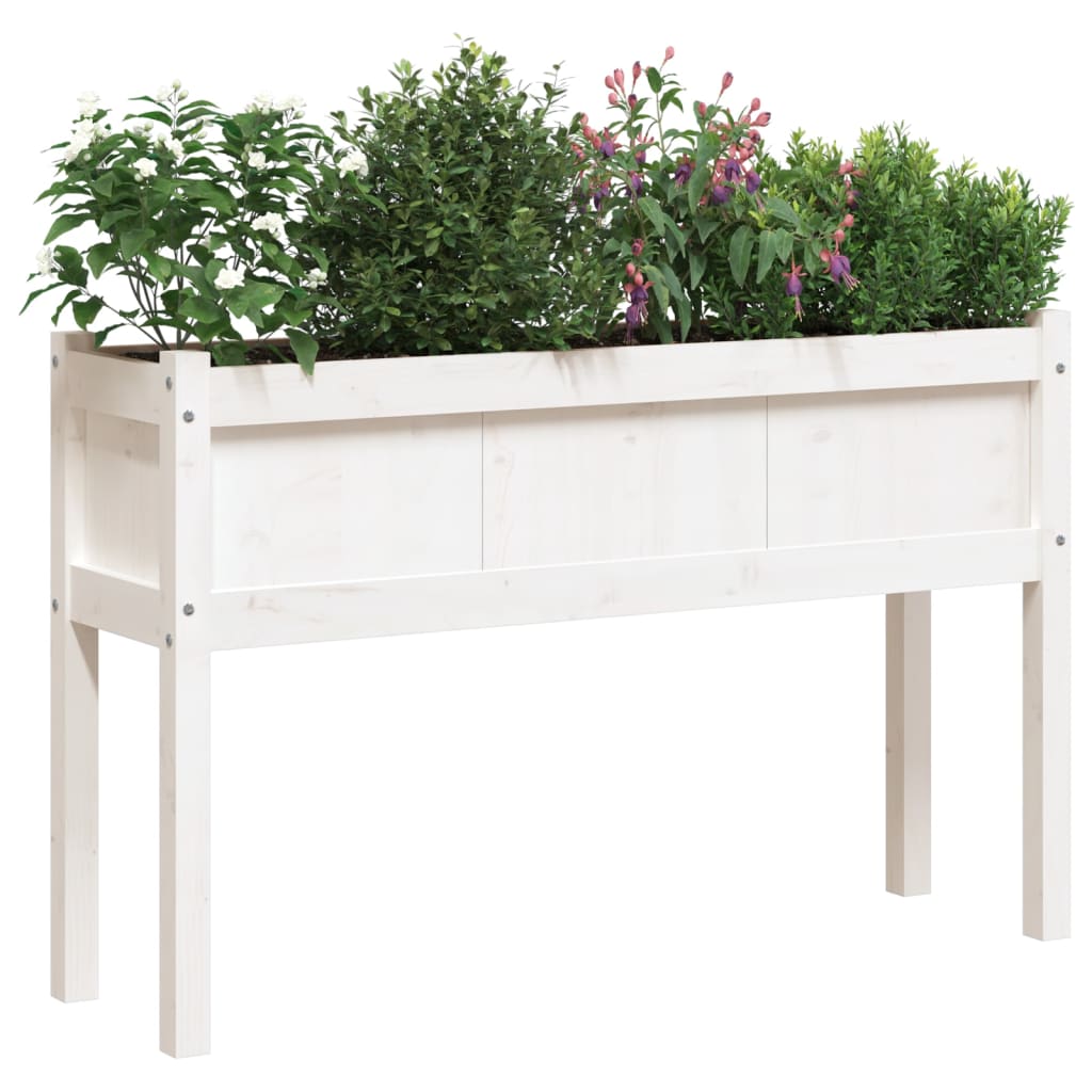 vidaXL Floreira de jardim c/ pernas 110x31x70 cm pinho maciço branco