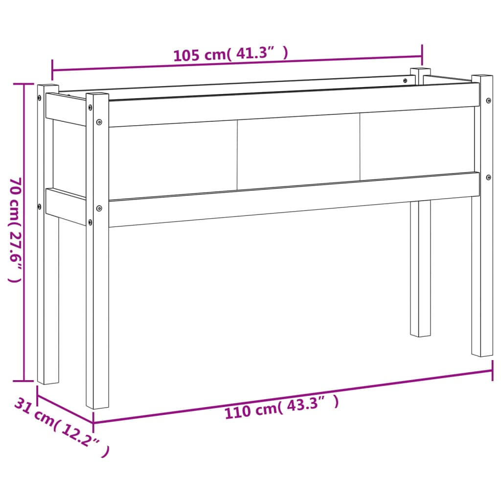 vidaXL Floreira de jardim c/ pernas 110x31x70 cm pinho maciço branco