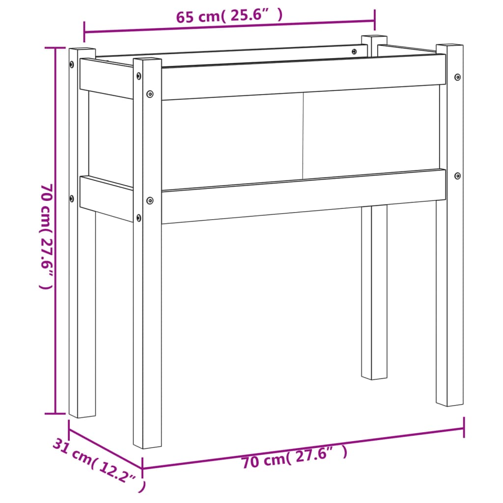 vidaXL Floreira jardim c/ pernas 70x31x70cm pinho maciço castanho cera